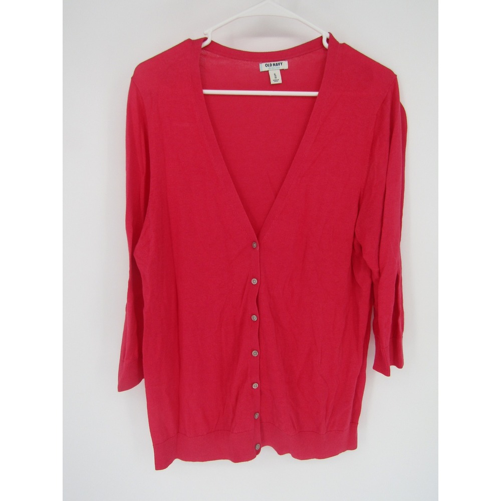 Old Navy Cardigan Sweater Womens XL Pink 3/4 Sleeve V-Neck Button Front Knit